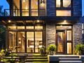 stone fronts with wide black aluminum glass frames